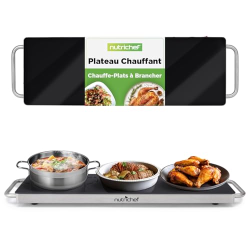NutriChef Plaque Chauffante Extra Large – Plaque de Cuisson Électrique 57 × 17 cm avec Plaque en Verre Noire – Parfaite pour Buffets, Cuisine,...