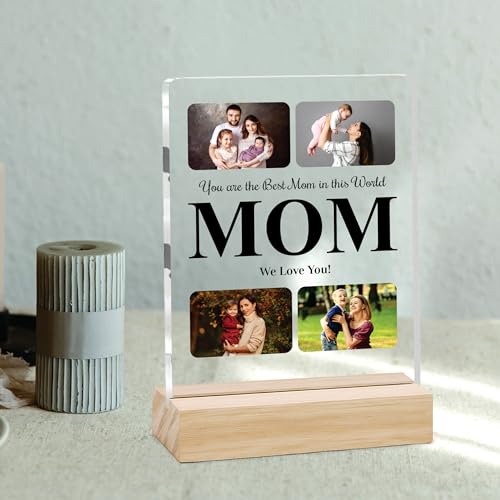 Image of Giftplease Customized Photo Frame With Wooden Stand | Personalised Printed Photo & Text Frame | Gift For Mom | Birthday | Mother's Day | (Transparent, 6x8 Inches, Tabletop) m 01