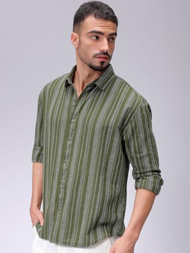 Image of The Indian Garage Co Men Slim Fit Striped Full Sleeves Cutaway Collar Casual Shirt