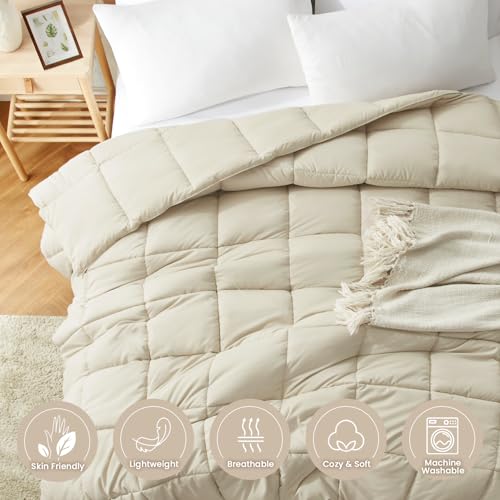 Image of Homelike Moment Lightweight Twin Comforter - Beige Down Alternative Comforters Twin Size Bed, All Season Duvet Insert Quilted Bedding Comforter Soft Cozy Twin Size Beige