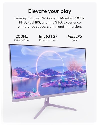 Image of Pixio Two PX248 Wave Purple 24 inch 200Hz FHD 1080p Resolution Fast IPS Panel 1ms GTG Response Time Gaming Monitor and PS1D Wave Purple Dual Monitor Arm - Fits up to 32 inches and 19.8lbs