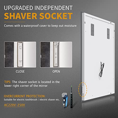 ELEGANT 800x600mm Backlit Illuminated Bluetooth Bathroom Mirror with Shaver Socket, Wall Mounted Vanity Mirror with Anti-Fog, Dimmable Touch Switch Control Time Display LED Smart Mirror - Image 2