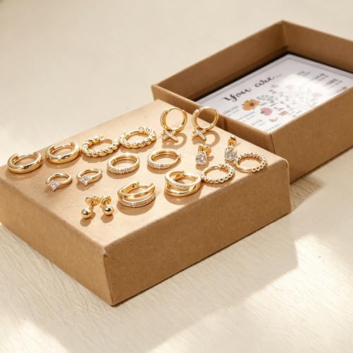 BOMAIL 9 Pairs 14K Gold Plated Huggie Hoop Earrings for Women by BOMAIL - Used condition - Image 3
