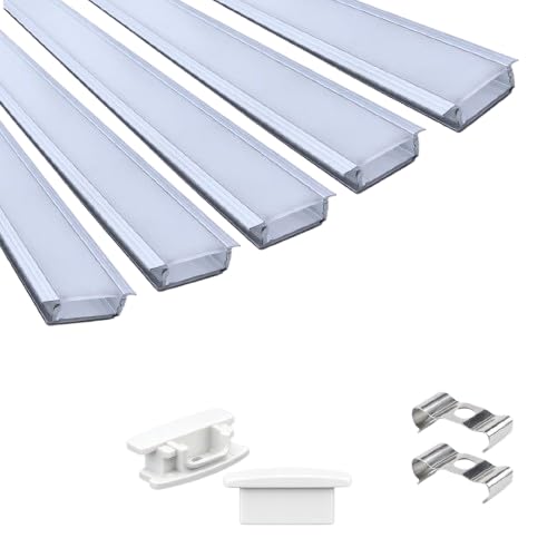 Image of 18x6 mm Concealed LED Aluminum Profile Channel with Milky Diffuser Cover 1 Meter | Recessed Aluminium LED Strip Light Channel for Cabinet, Ceiling, Wall, Furniture Lighting (Pack of 5)