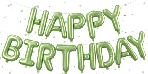 Salbei Grün Happy Birthday Ballons Banner,Happy Birthday Luftballon Girlande 16 Zoll Grün Folie Happy Birthday Folienballon Luftballon Helium Ballon Geburtstagsballon Banner für Geburtstag Party