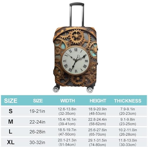 Rusty Steampunk Clock Luggage Cover Tsa Approved Suitcase Covers for Luggage Elastic Washable Suit Case Covers Anti-Scratch Travel Luggages Sleeve Suitcase Protector Fits 19-30 Inch Case(M)2