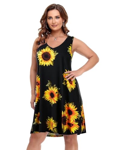 Image of BELAROI Women Casual Summer Dresses Plus Size Sundress V Neck Swing Tank Dress Sleeveless Criss-Cross Beach Cover Ups Pockets