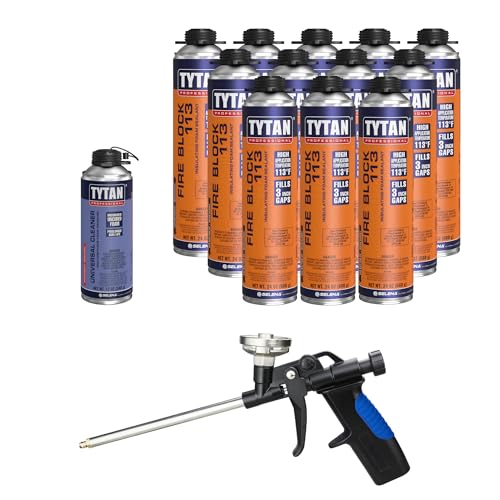 Fire Block 113 Orange Fire Blocking Foam Sealant 24 oz Gun-Grade Polyurethane Foam for Gaps Cracks Walls Joints Electrical Outlets & PVC Pipe (12x24 oz) + Precision Max Gun & Cleaner