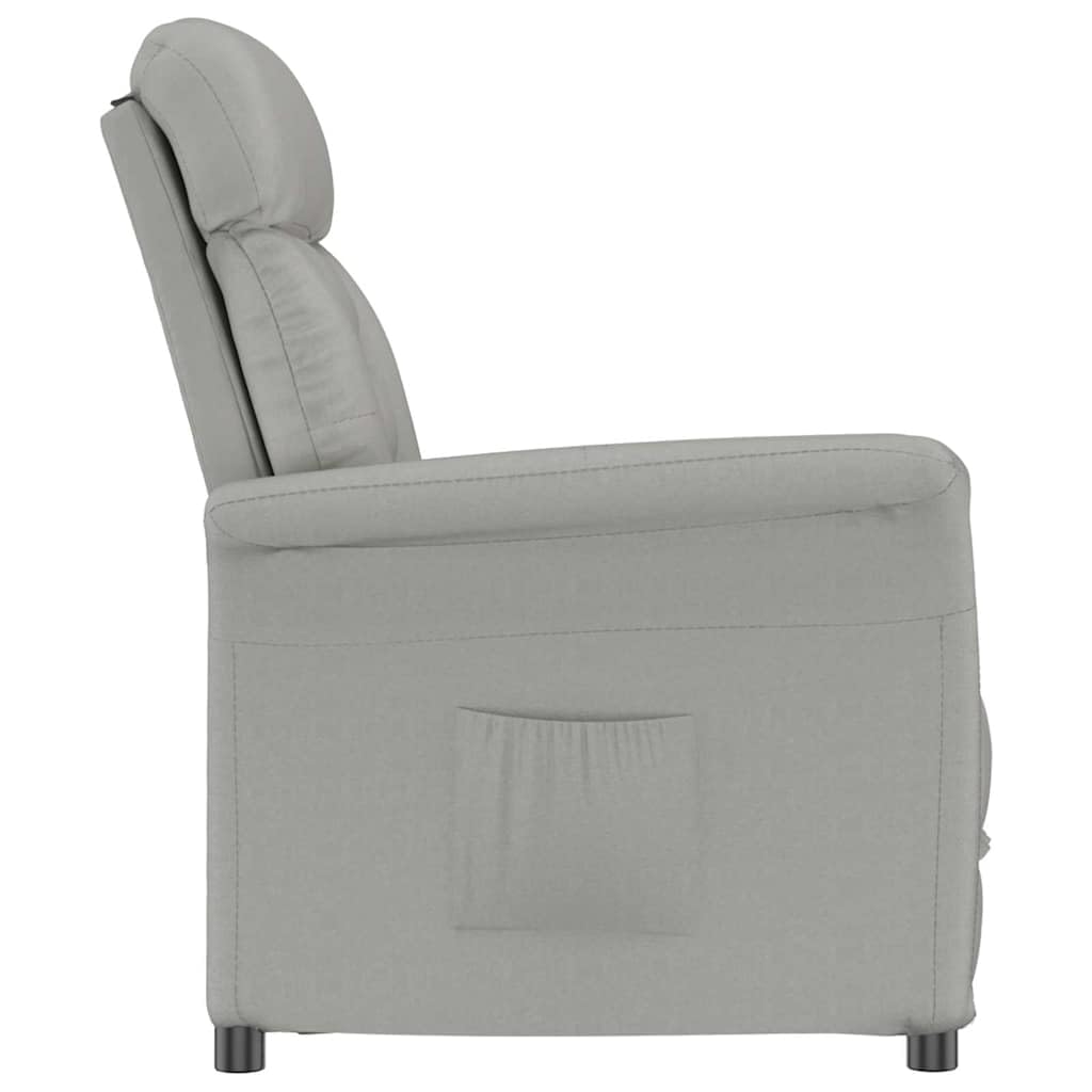 Fotel jasnoszary, z mikrofibry z regulowanym oparciem, ergonomiczne podłokietniki, metalowa rama, 96,5 x 70,5 x 95 cm, wygodny do salonu, kącika do czytania, salonu i biura