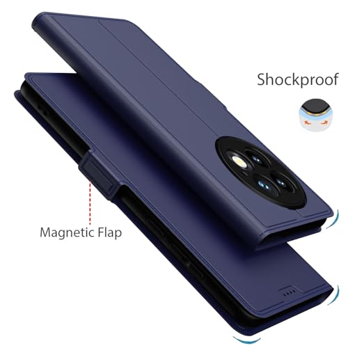 Image of Kapa Noble Slim Magnetic Leather Flip Case Cover for OnePlus 13 | Card Holder Stand Flip Wallet Case (Blue)