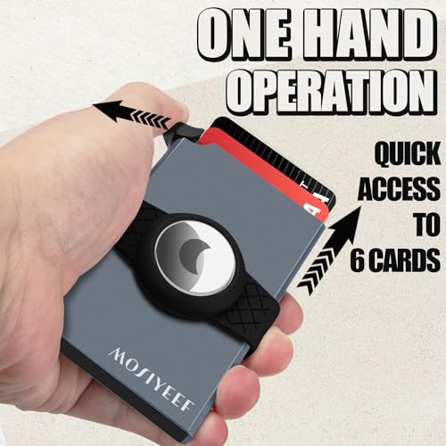 MOSIYEEF Card Holder Mens Wallet for AirTag - Pop Up Stealth Wallet RFID Blocking Slim Metal Card Case Holds 15 Cards and Notes (Grey)3