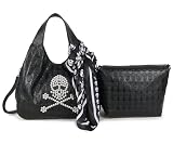 XXGJOALD-Womens Skull Print Hobo Tote PU Leather Shoulder Bag Punk Handbag and purses 2 sets