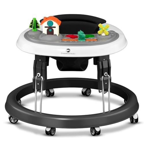 Image of StarAndDaisy Walker for Kids 6 to 24 Months /Baby Walker Boys & Girls with 360 Rotational Wheels, Toy tray & Padded Seat /Foldable Walker for Kids for 1 Year with Adjustable Height (Black With toy tray)