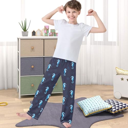 Boy's Lounge Pants Blue Seahorse Starfish Hippocampus Kids Jogger Pants Elastic Long Bottoms with Pockets 6-14 Years4