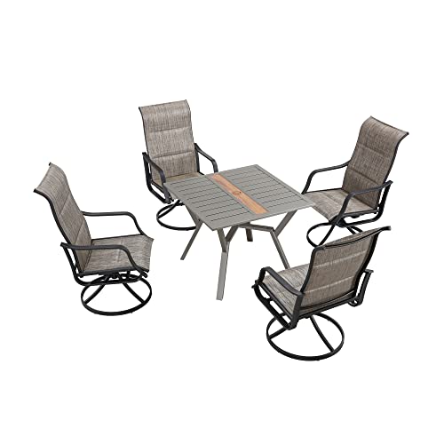Image of LOKATSE HOME 5 Pieces Patio Dining Set Metal Furniture Outside Swivel Chairs and Square Table, Gray