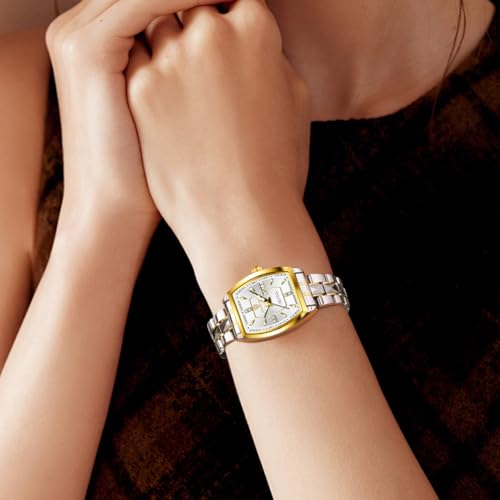 Image of BINBOND Square Watches for Women Analog Quartz Day Date Ladies Wrist Watch Diamond Stylish Stainless Steel Dress Womens Watch Elegant Luminous Waterproof