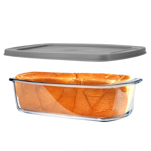BAKEWAY Jambear Glass Loaf Pans for Baking Bread with Lids 1 Set - 1.9 Qt Glass Loaf Pan | Oven Dishwasher Fridge Freezer & Microwave Safe Bread Pan Suit for Lasagna Meatloaf Banana