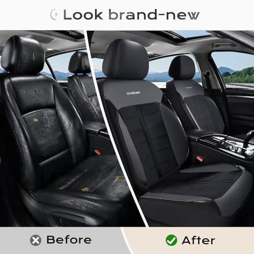 Image of Coverado Seat Cover, Car Seat Cover Front Seats, 3D Air Mesh Breathable Seat Protectors Sports Carbon Fiber Design Airbag Compatible Comfort Universal for Most Cars, Van,Trucks, SUV, Black