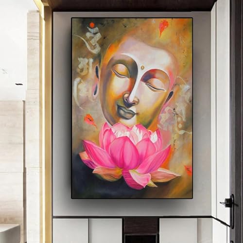 Toile bouddha zen et fleurs de lotus pour l'ambiance apaisante du salon