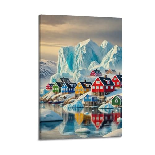 Maisons colorées arctiques poster paysage WIZIGM pour décoration esthétique salon moderne