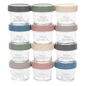 WeeSprout Glass Baby Food Storage Jars – 12 Set, 4 oz Jars with Lids, Freezer Storage, Reusable Small Glass Baby Food…