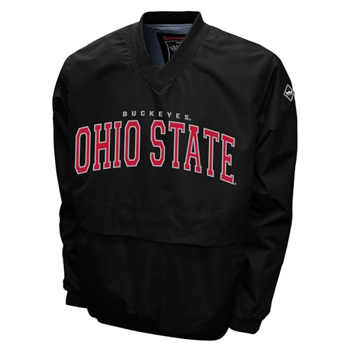 2Bhip NCAA Ohio State Buckeyes Adult Black Lightweight V-Neck Windbreaker Wind Shirt Pullover Jacket For Men