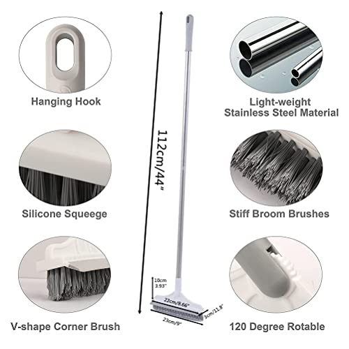 Steifer Besen Mop, 2 in 1 Edelstahl Langer Stiel Schrubber Bodenbürste Gummiabzieher Fliesenreinigung Fuge Tote Ecke Staubbürste mit 120 Grad Drehbarem V-förmigem Kopf – Bild 4