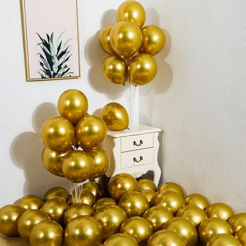 Image of Chrome Balloons, 50pcs 12inch Black Chrome and Gold Chrome Metallic Balloons for Birthday Decorations, Anniversary, Engagement, Wedding Decorations, Baby Shower, Festival Party Decorations ARV