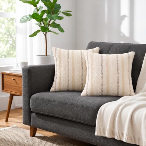 Image of STITCHNEST 'Nomad Weave Collection' Cushion Covers 16 x 16 Inches Set of 2 - Elegant Jacquard Fabric, Washable & Durable for Modern Living