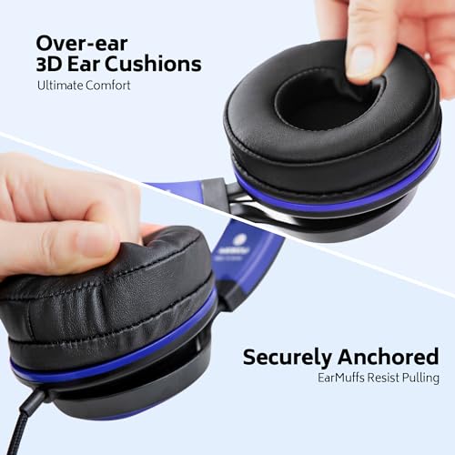 Headphones Wired Bulk for School Kids Teens, 6-Pack Over-Ear for Classroom Chromebook Computer with Microphone 3.5mm Jack, Foldable, No-Tangle Cord - Mint& Blue& Red - Image 4