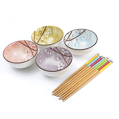 lachineuse - Coffret 4 Bols Japonais Fleurs de Cerisier Sakura ⌀ 11cm - Bols à Riz, Poke Bowl,...