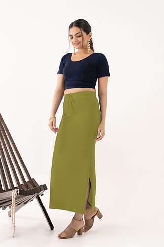 Image of DESI GIRL Cotton Lycra Stretchable Saree Shapewear Petticoat with Drawstring for Women | Fishcut Saree Petticoat with Side Slit for Easy Movement | Saree Shaper | Long inskirt