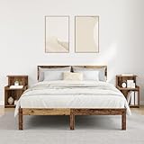 ROMHZKS Rustikales Bett Schrank Set mit verwittertem Look, 40x35x60 cm Holzwerkstoff Regal für Wohnideen und Schlafzimmerdekoration, langlebig und einfach zu montieren