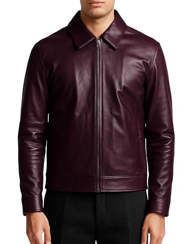 Image of Classic Polo Collar Leather Jacket Men-Work Jackets Turndown Collar Business Casual