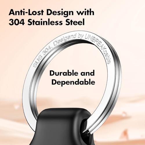 Image of UNBREAKcable 360 Protective Holder for AirTag, [4-Pack] AirTags Keyring [Full Cover] [Scratch-Resistant] [Pefect Fit] [304 Stainless Steel] Keychain for AirTag TPU Case for Key, Luggage, Pet Collar