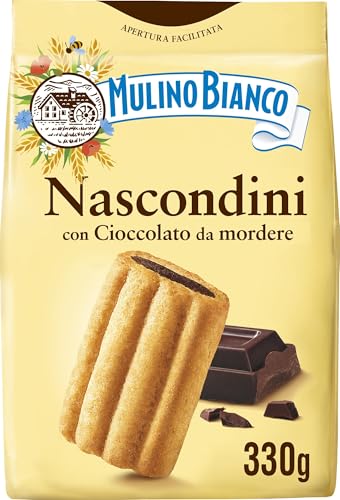 Mulino Bianco Biscotti Frollini Nascondini con Cioccolato da Mordere, Senza Olio di Palma, Colazione Ricca di Gusto, 330 g