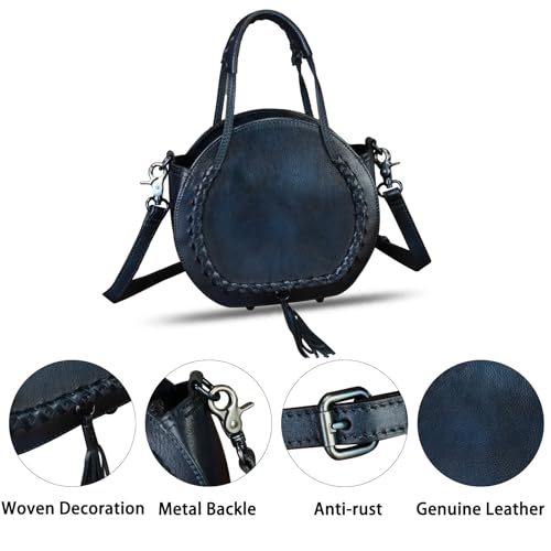 Image of Genuine Leather Handbag for Women Crossbody Bag Small Purses Round Satchel Handmade Shoulder Bag Circle Pouch