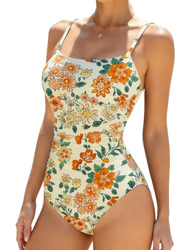 Image of Buauty Women's Swimsuit Square Neck Ruched Waist Bathing Suit Adjustable Straps Full Coverage