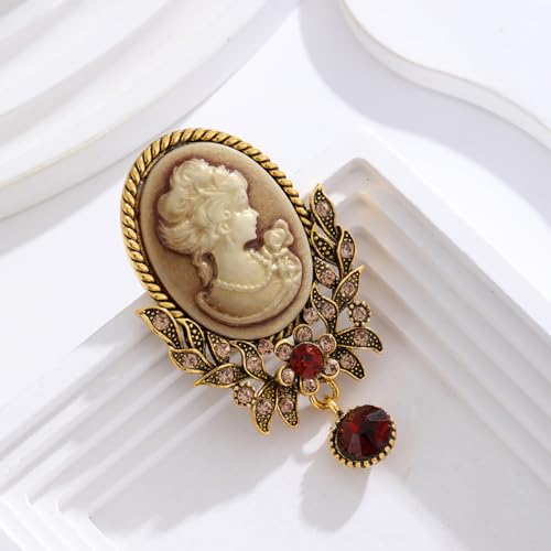 Image of Kokoma Dangling Crystal Lady Portrait Brooch Pin for Women Girls Vintage Victorian Cameo Corsage Lapel Pins Collar Scarf Badge Pins Dress Accessories Jewelry Gifts