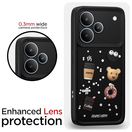 Image of Pikkme Back Cover for Realme P4 Pro 5G | 3D Bear Silicone Cute & Fun Coffee Cartoon | Full Body Protection Bumper Case (Black)