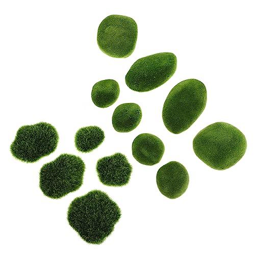 HOODANCOS 13Pcs Simulation Stone Flocking Ornament for DIY Garden Decoration Lightweight Faux Moss Stones for Potted Plants Bonsai Fish Tanks and Home Decor