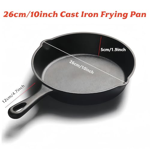 26cm/10inch Cast Iron Frying Pan, Griddle Skillet for All Hobs, Oven Safe Grilling Cookware for Indoor & Outdoor Use, Naturally Nonstick with Seasoning, No Coating, PFOA Free - Image 4