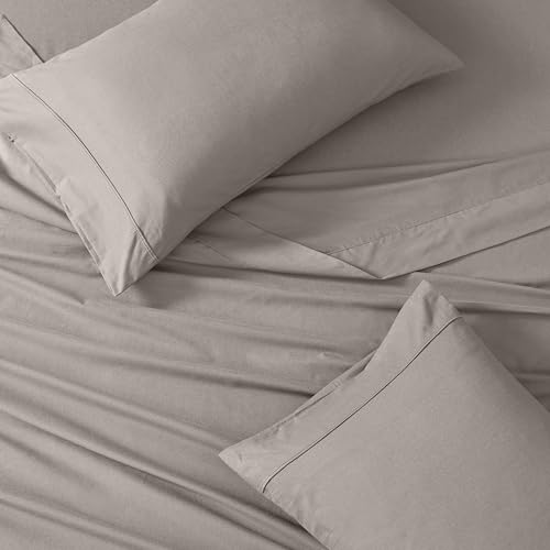 Image of Lane Linen 100% Organic Washed Cotton Sheet Set, Silver, Single, 3 Piece Set (1 Flat Sheet, 1 Fitted Sheet, 1 Pillowcase)