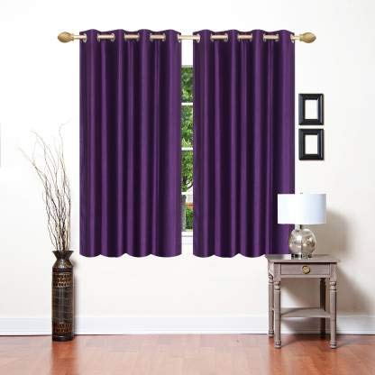 Parda Sansar Polyester Blend Solid Eyelet Window Curtains, Window - 5 Feet, Purple, Pack of 2-image-0