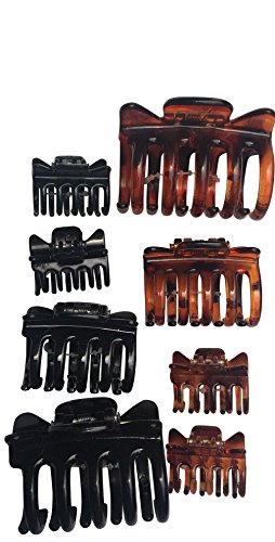 Falcon Claws Hair Claw Jaw Clips Assorted Sizes Colors, 16 Count, 2 Pack of 8, Medium, Mini, Soft, Aprox Mixed sizes 2, 1.5, 1 Inches For Women And Girls