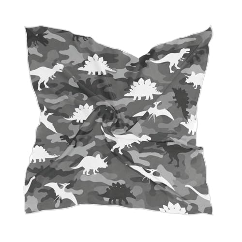 Gravopti Camouflaged Dinosaurs Square Satin Scarf for Women, Silk Feeling Headscarf Neck Wrap Lightweight Hair Bandana, Soft Fashion Accessory 23.6 x 23.6 in