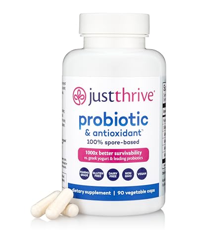 Just Thrive Probiotic & Antioxidant Supplement - 100% Spore-Based Digestive and Immune Support - Gluten Free 90 Caps