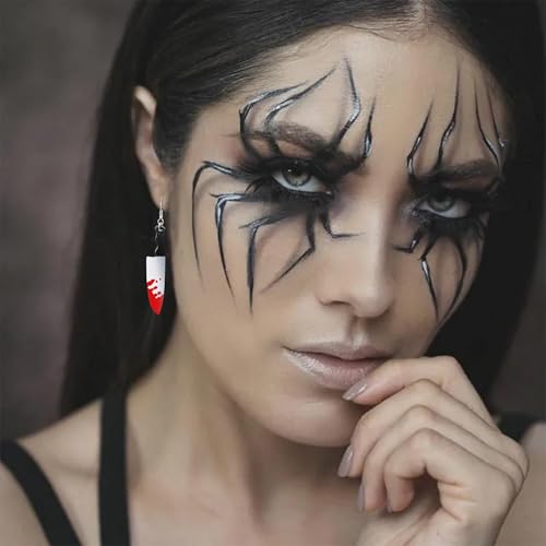Halloween Earrings, Queen of Hearts Accessories as Gothic Jewelry, Bride of Chucky Halloween Costume for Knife Earrings Bat Rhinestone Halloween Gifts Jewelry for Women2