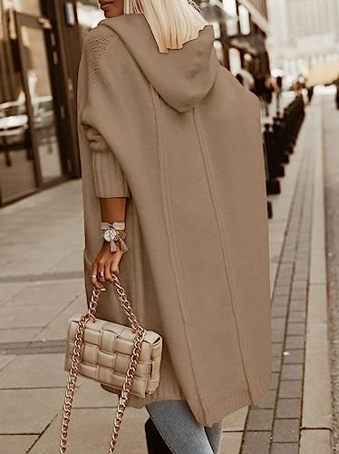 Image of Aoysky Womens Long Cardigans Cable Knitted Open Front Oversized Hooded Outerwear Sweater Coat