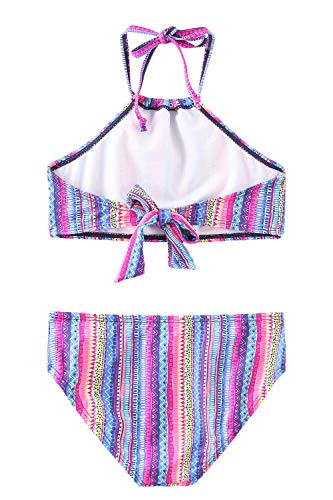 Image of Girls Two Piece Bikini Swimsuits Striped Ruffle Swimwear Falbala Bathing Suit Set
